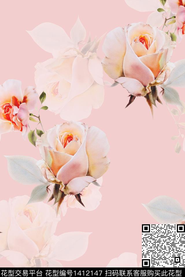 清爽底花卉花卉小清新数码印花华亿平台下载（图片编号: 1412147） - 瓦栏（Walan）