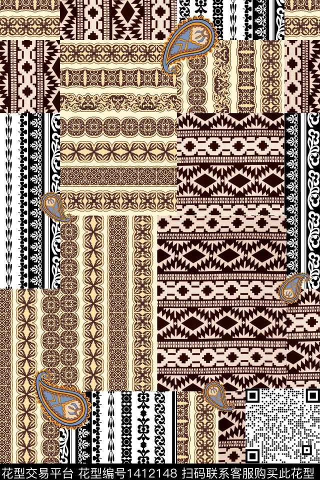 几何民族风佩斯利数码印花华亿平台下载（图片编号: 1412148） - 瓦栏（Walan）