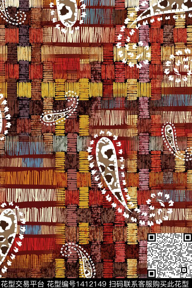 几何民族风佩斯利数码印花华亿平台下载（图片编号: 1412149） - 瓦栏（Walan）