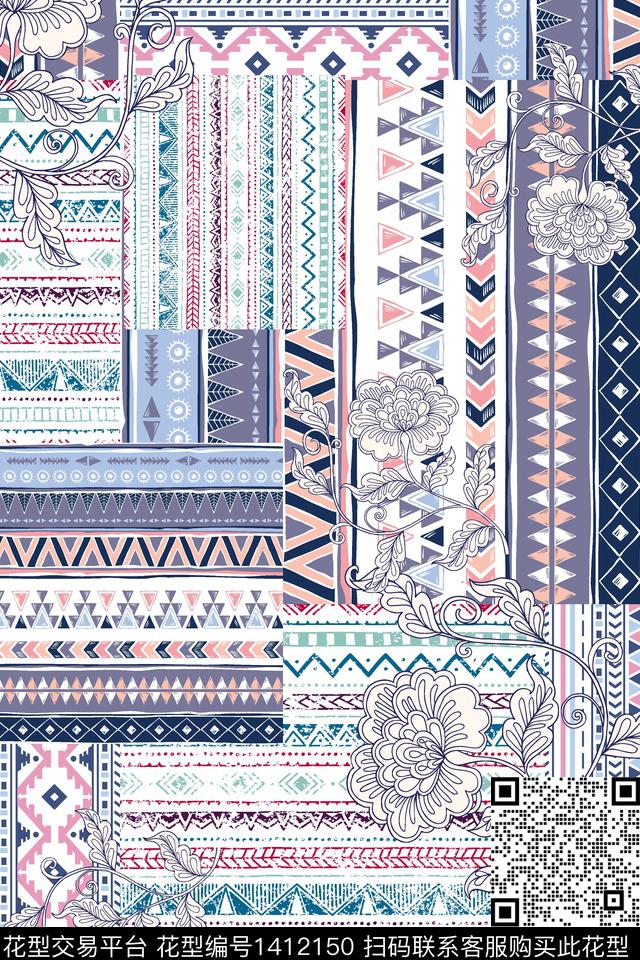 几何民族风佩斯利数码印花华亿平台下载（图片编号: 1412150） - 瓦栏（Walan）