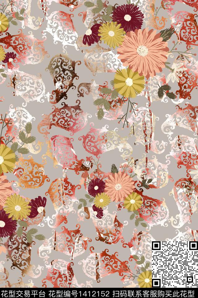 民族风佩斯利花卉数码印花华亿平台下载（图片编号: 1412152） - 瓦栏（Walan）