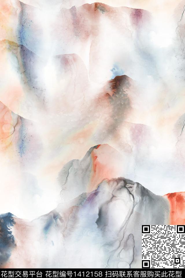 肌理水彩抽象花卉传统印花华亿平台下载（图片编号: 1412158） - 瓦栏（Walan）