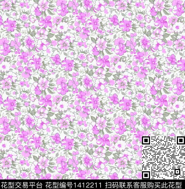 花卉植物小碎花数码印花华亿平台下载（图片编号: 1412211） - 瓦栏（Walan）