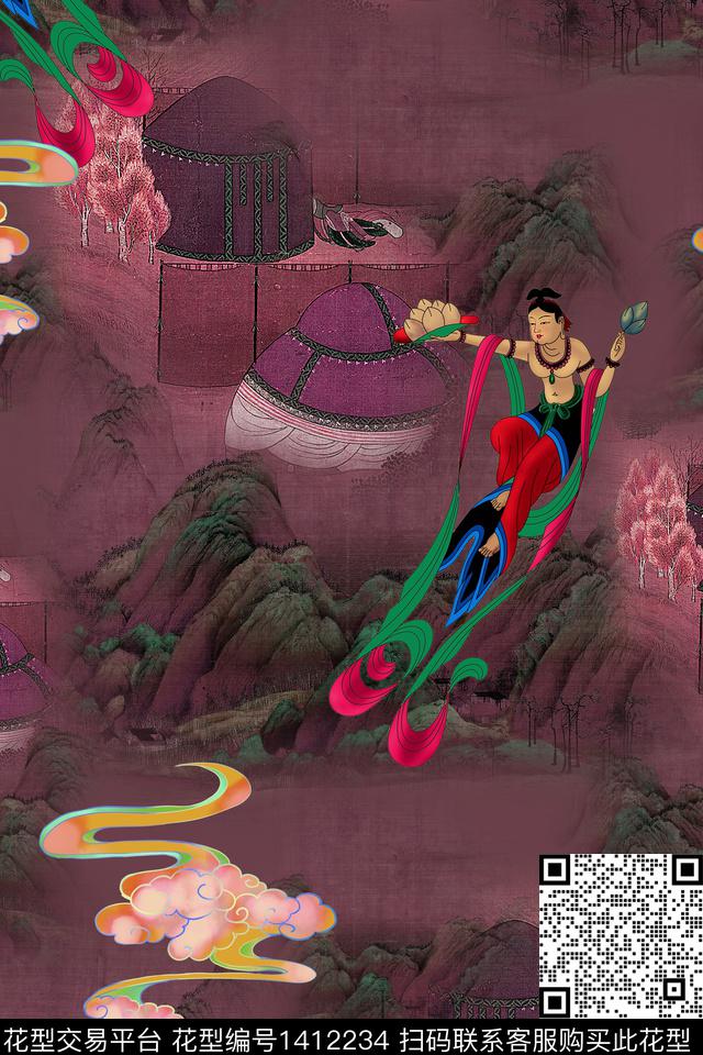 连衣裙香云纱中国风传统印花华亿平台下载（图片编号: 1412234） - 瓦栏（Walan）