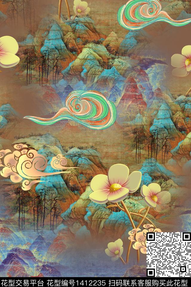 连衣裙香云纱中国风传统印花华亿平台下载（图片编号: 1412235） - 瓦栏（Walan）