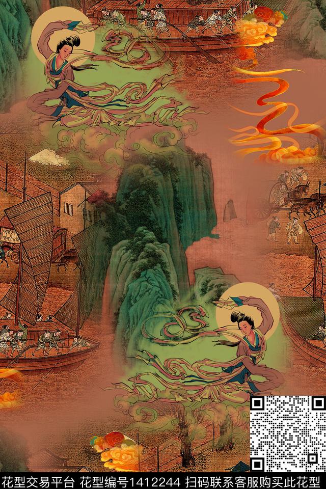 连衣裙香云纱中国风传统印花华亿平台下载（图片编号: 1412244） - 瓦栏（Walan）