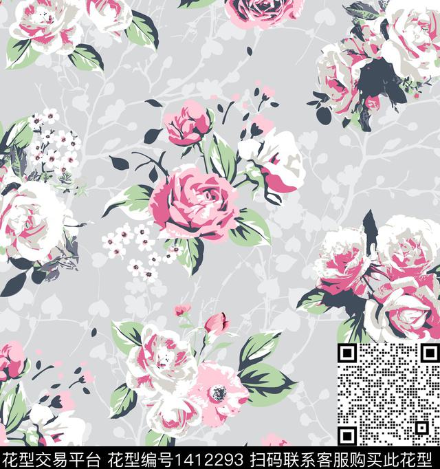 绿植树叶花卉植物数码印花华亿平台下载（图片编号: 1412293） - 瓦栏（Walan）