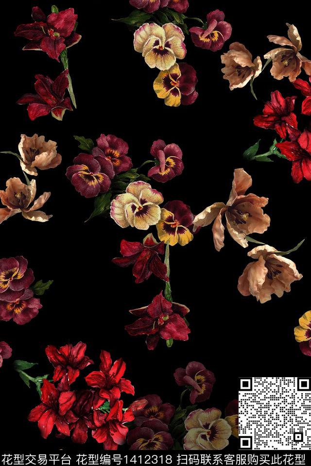 花卉中国风小碎花数码印花华亿平台下载（图片编号: 1412318） - 瓦栏（Walan）