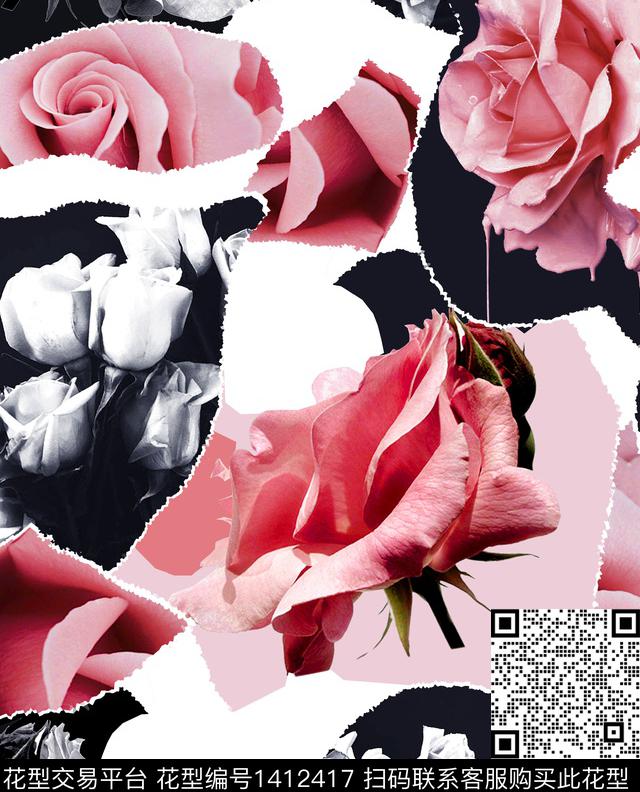 ALEXANDERMcQueen玫瑰花撕裂数码印花华亿平台下载（图片编号: 1412417） - 瓦栏（Walan）