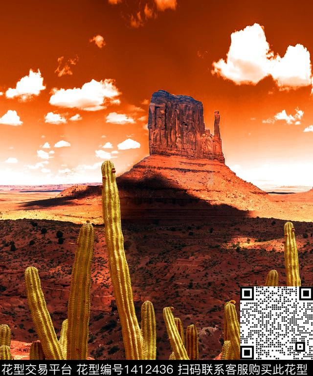 仙人掌大牌风荒漠戈壁数码印花华亿平台下载（图片编号: 1412436） - 瓦栏（Walan）