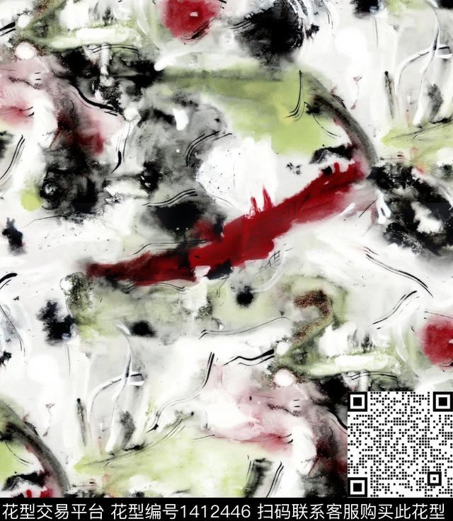 大牌风抽象手绘肌理纹数码印花华亿平台下载（图片编号: 1412446） - 瓦栏（Walan）