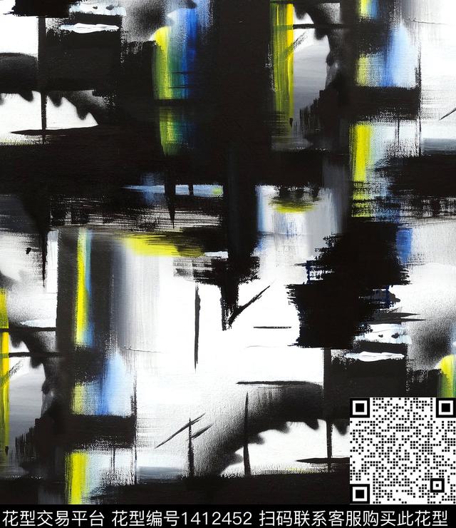 大牌风抽象手绘肌理纹数码印花华亿平台下载（图片编号: 1412452） - 瓦栏（Walan）