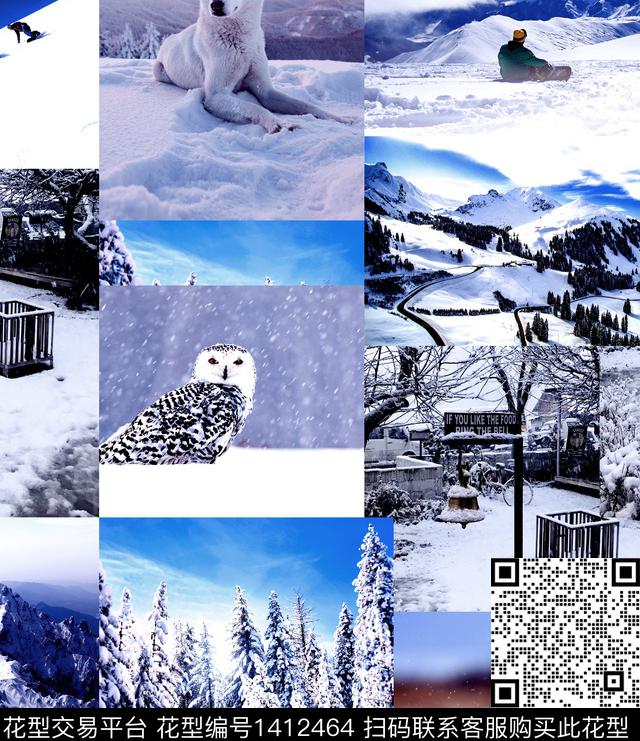 雪山混合拼接斐乐数码印花华亿平台下载（图片编号: 1412464） - 瓦栏（Walan）