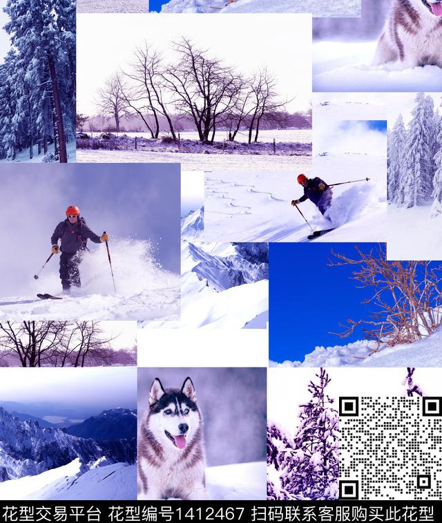 雪山混合拼接斐乐数码印花华亿平台下载（图片编号: 1412467） - 瓦栏（Walan）
