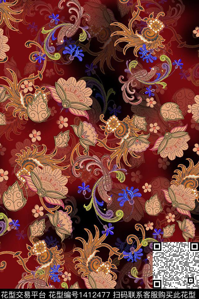 连衣裙香云纱中国风传统印花华亿平台下载（图片编号: 1412477） - 瓦栏（Walan）