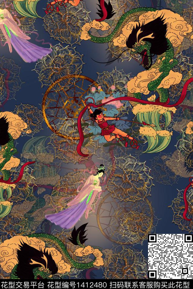 连衣裙香云纱中国风传统印花华亿平台下载（图片编号: 1412480） - 瓦栏（Walan）