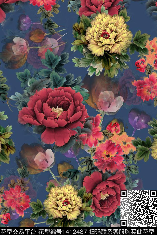 连衣裙香云纱中国风传统印花华亿平台下载（图片编号: 1412487） - 瓦栏（Walan）