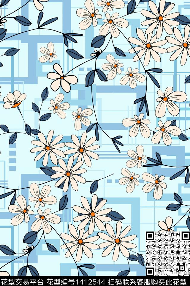 几何花卉小碎花数码印花华亿平台下载（图片编号: 1412544） - 瓦栏（Walan）