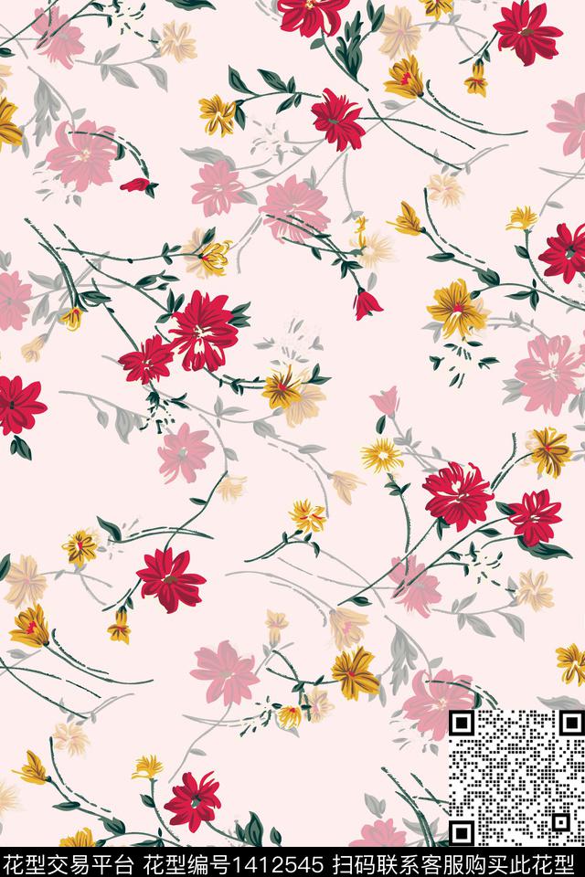 几何花卉小碎花数码印花华亿平台下载（图片编号: 1412545） - 瓦栏（Walan）