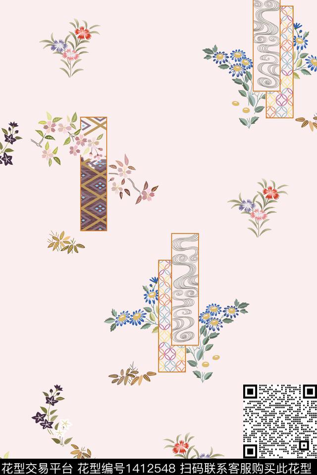 几何花卉小碎花数码印花华亿平台下载（图片编号: 1412548） - 瓦栏（Walan）