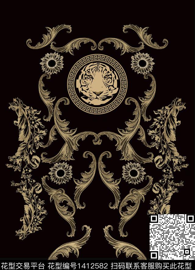 花卉大牌风VERSACE数码印花华亿平台下载（图片编号: 1412582） - 瓦栏（Walan）