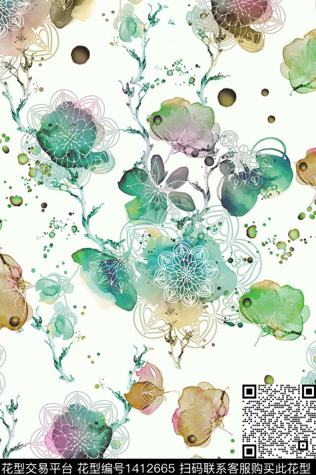 花卉小清新真丝数码印花华亿平台下载（图片编号: 1412665） - 瓦栏（Walan）