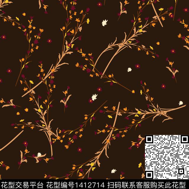 花卉满版散花植物数码印花华亿平台下载（图片编号: 1412714） - 瓦栏（Walan）