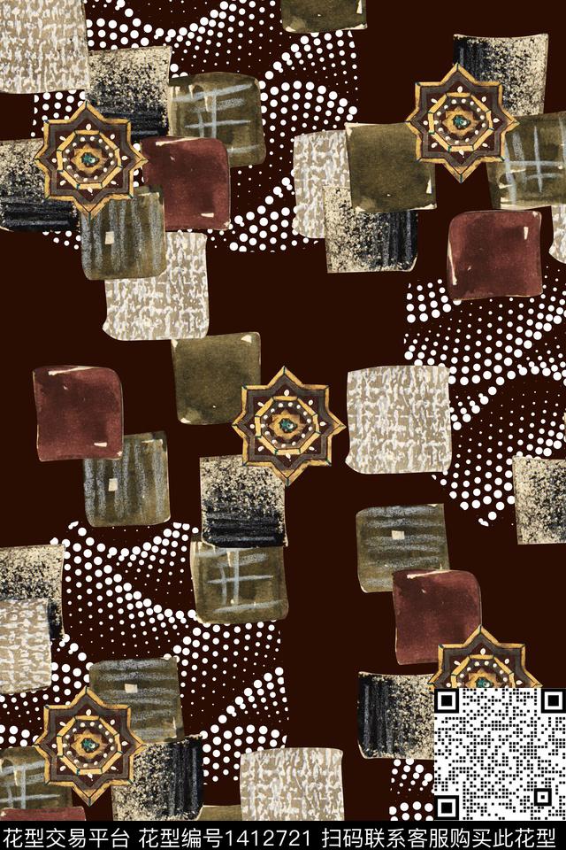 几何手绘中老年数码印花华亿平台下载（图片编号: 1412721） - 瓦栏（Walan）