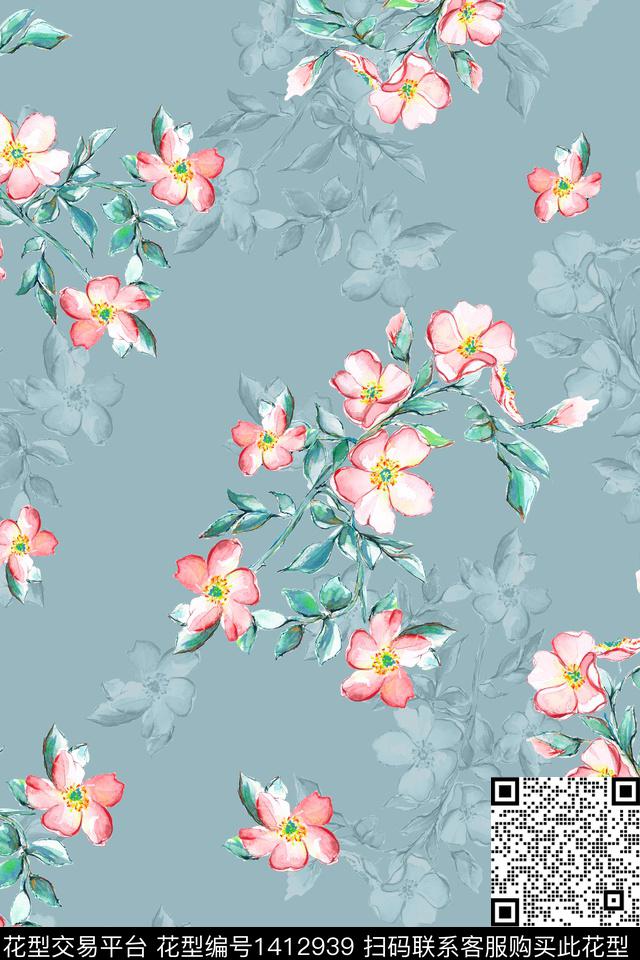 清爽底花卉花卉大牌风数码印花华亿平台下载（图片编号: 1412939） - 瓦栏（Walan）