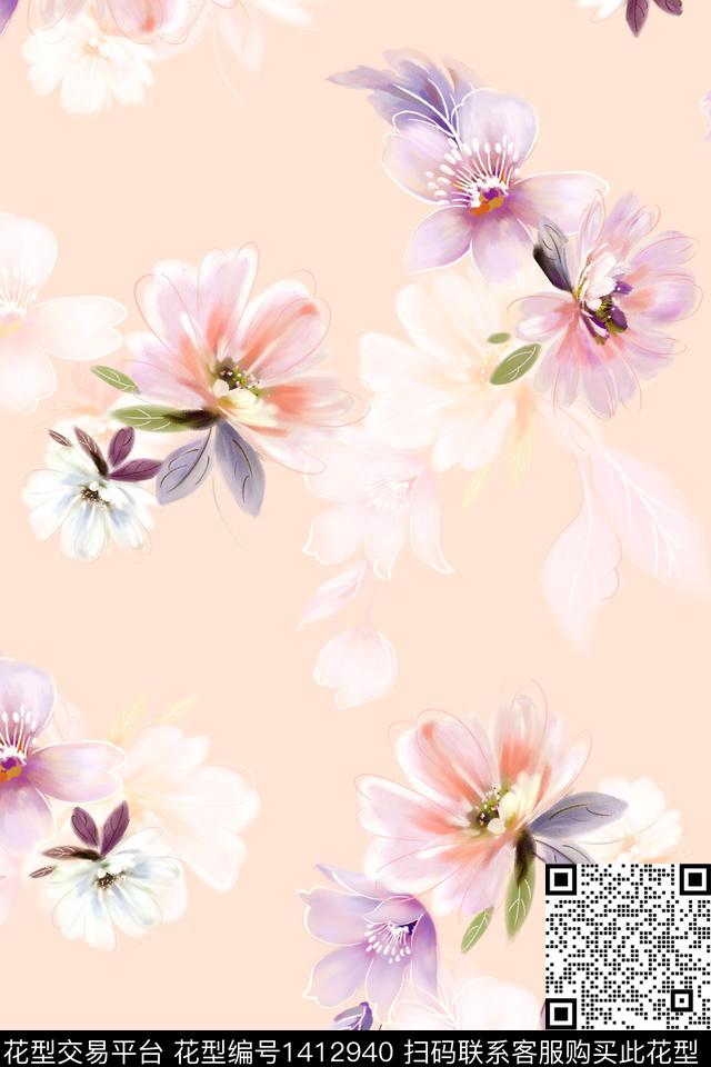 清爽底花卉花卉大牌风数码印花华亿平台下载（图片编号: 1412940） - 瓦栏（Walan）