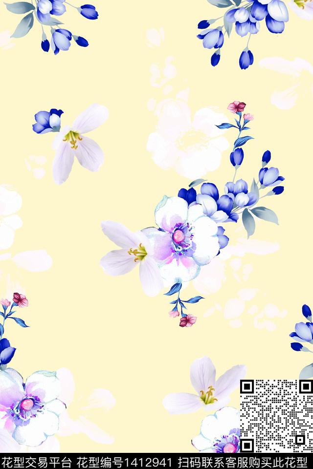 清爽底花卉花卉大牌风数码印花华亿平台下载（图片编号: 1412941） - 瓦栏（Walan）