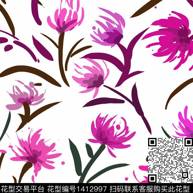 丝巾定位花红花鲜花数码印花华亿平台下载（图片编号: 1412997） - 瓦栏（Walan）