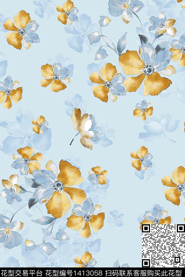 绿植树叶水彩大牌风数码印花华亿平台下载（图片编号: 1413058） - 瓦栏（Walan）