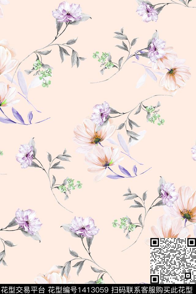 绿植树叶水彩旗袍数码印花华亿平台下载（图片编号: 1413059） - 瓦栏（Walan）