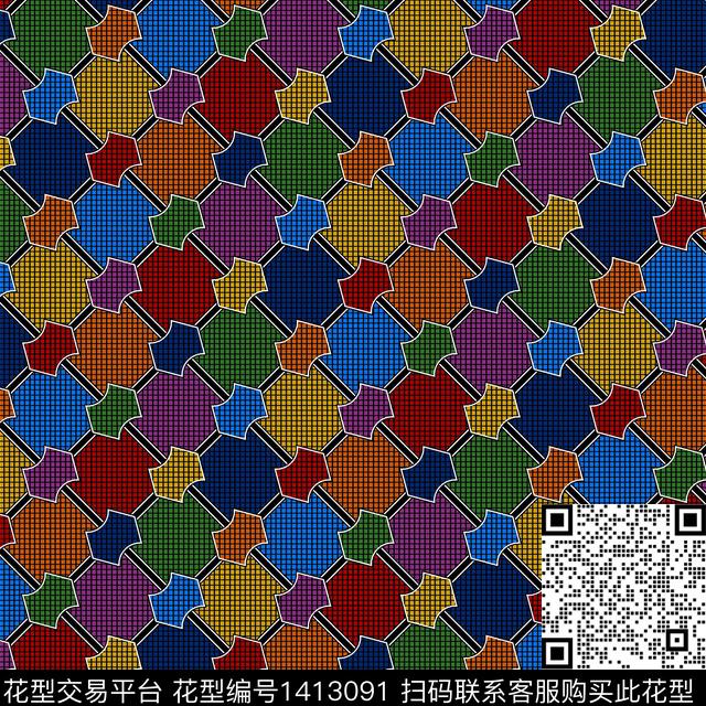 几何大牌风小碎花数码印花华亿平台下载（图片编号: 1413091） - 瓦栏（Walan）