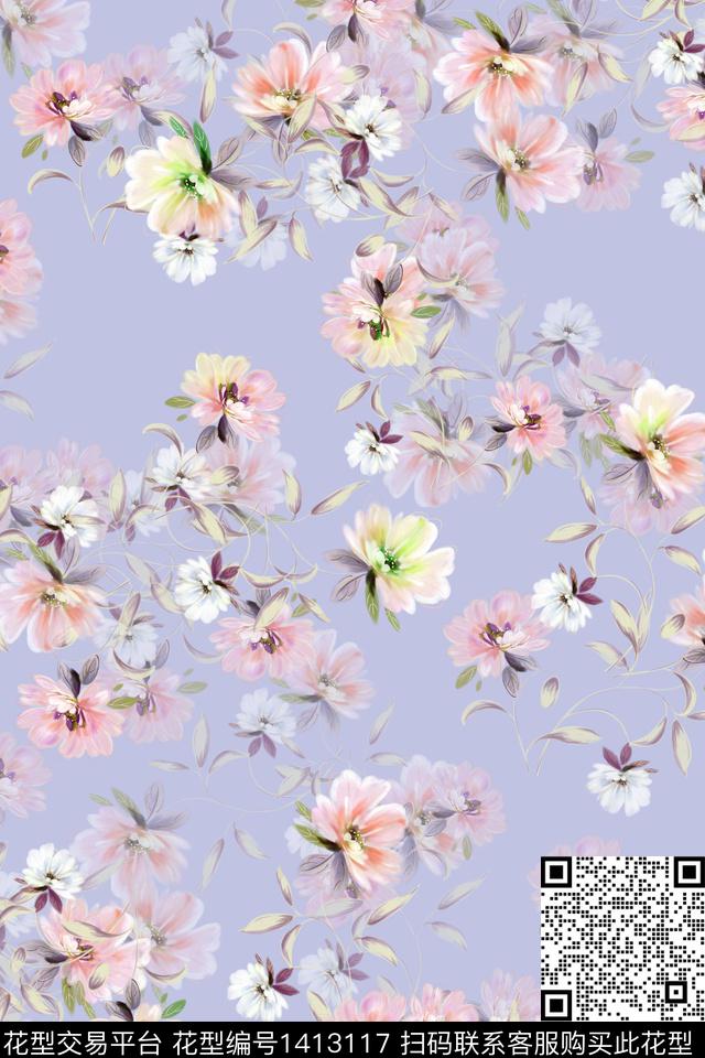 花卉小清新真丝数码印花华亿平台下载（图片编号: 1413117） - 瓦栏（Walan）