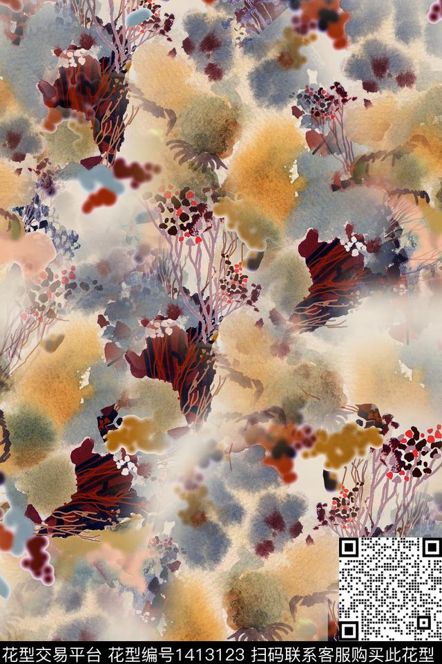 肌理抽象真丝数码印花华亿平台下载（图片编号: 1413123） - 瓦栏（Walan）