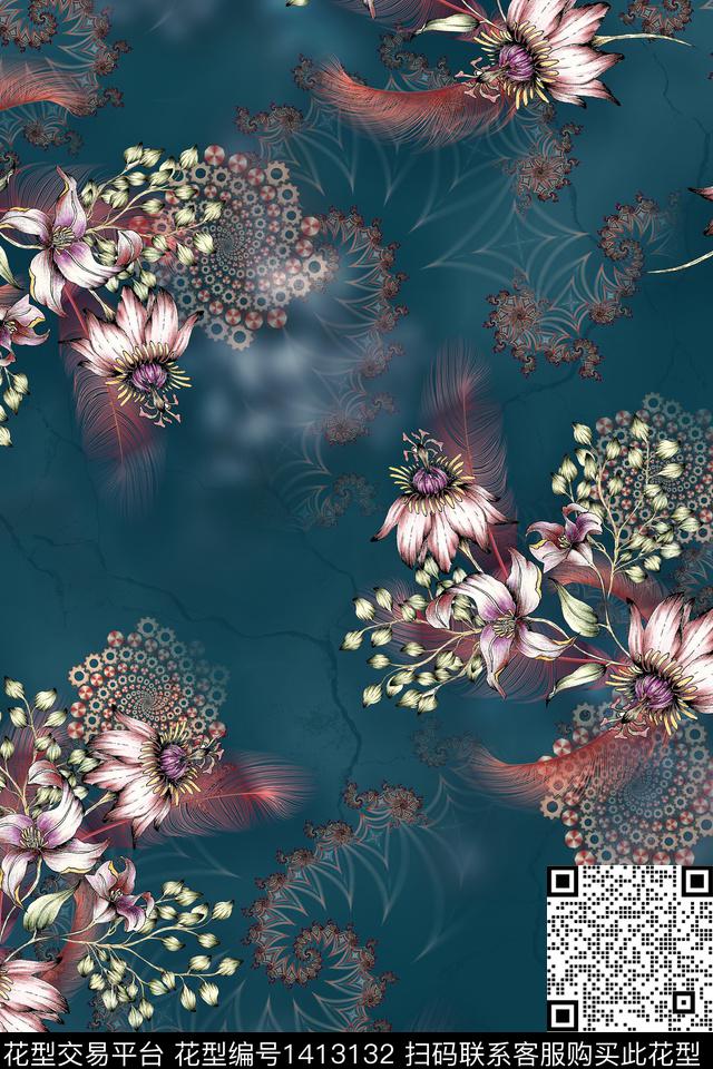 花卉中老年朦胧花卉数码印花华亿平台下载（图片编号: 1413132） - 瓦栏（Walan）