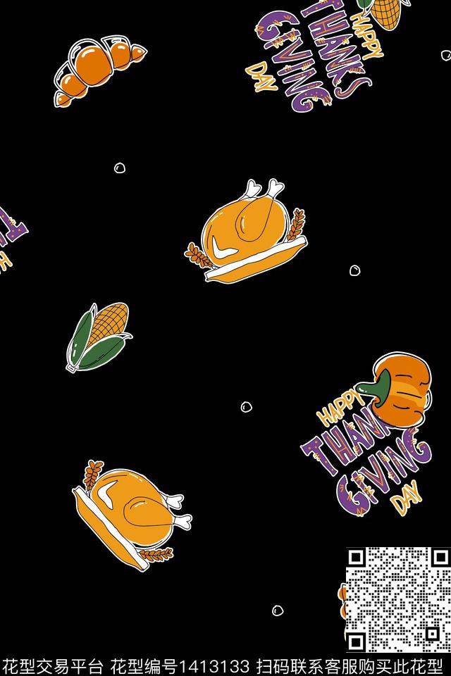 字母火鸡玉米数码印花华亿平台下载（图片编号: 1413133） - 瓦栏（Walan）