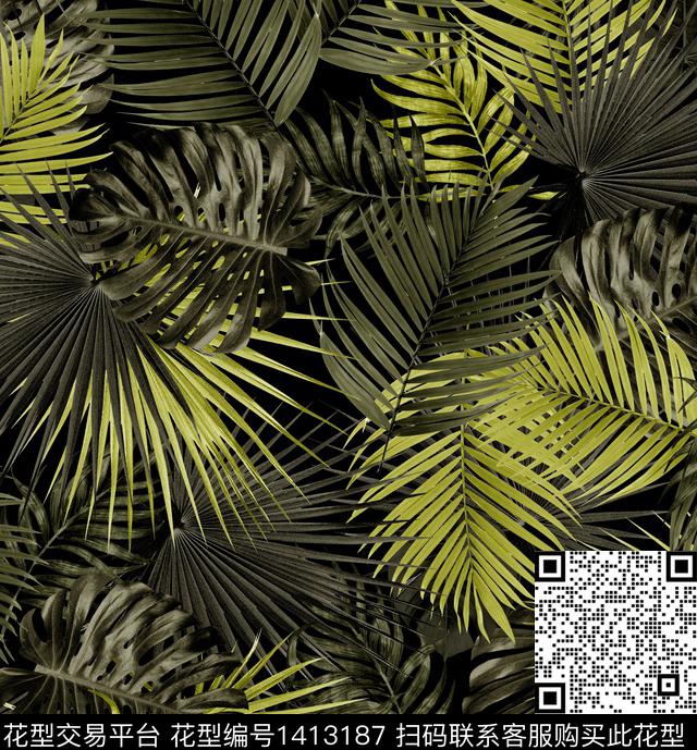 椰子树大牌风棕榈树数码印花华亿平台下载（图片编号: 1413187） - 瓦栏（Walan）