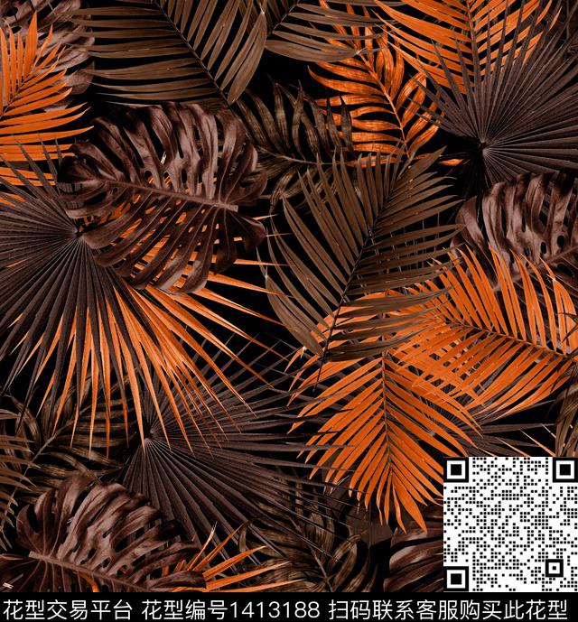 椰子树大牌风棕榈树数码印花华亿平台下载（图片编号: 1413188） - 瓦栏（Walan）