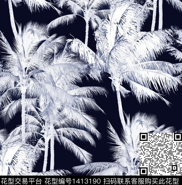 椰子树大牌风棕榈树数码印花华亿平台下载（图片编号: 1413190） - 瓦栏（Walan）