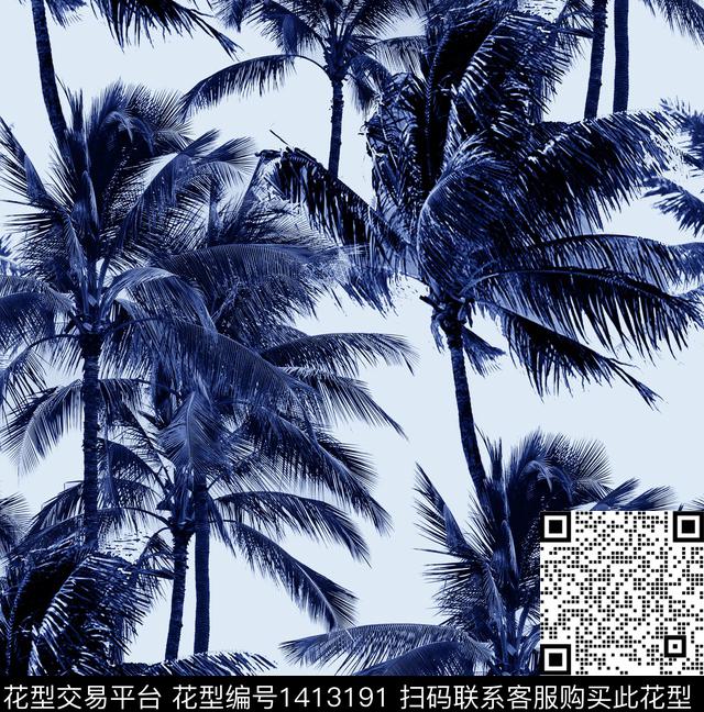 椰子树大牌风棕榈树数码印花华亿平台下载（图片编号: 1413191） - 瓦栏（Walan）