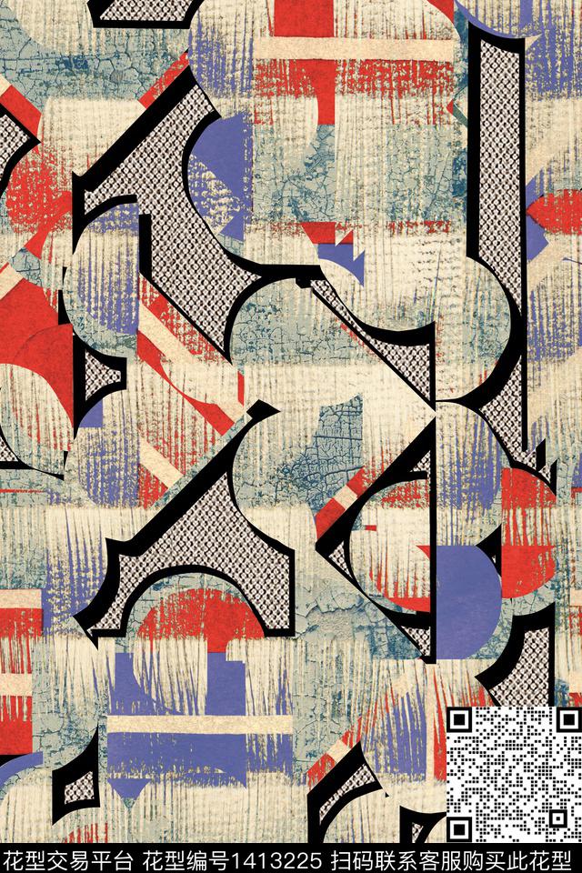 几何混合拼接中老年数码印花华亿平台下载（图片编号: 1413225） - 瓦栏（Walan）