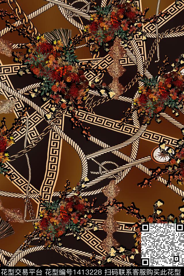几何花卉混合拼接数码印花华亿平台下载（图片编号: 1413228） - 瓦栏（Walan）