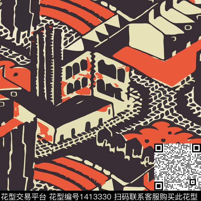 线条几何动物传统印花华亿平台下载（图片编号: 1413330） - 瓦栏（Walan）