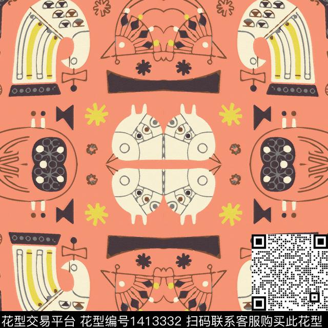 线条几何动物传统印花华亿平台下载（图片编号: 1413332） - 瓦栏（Walan）