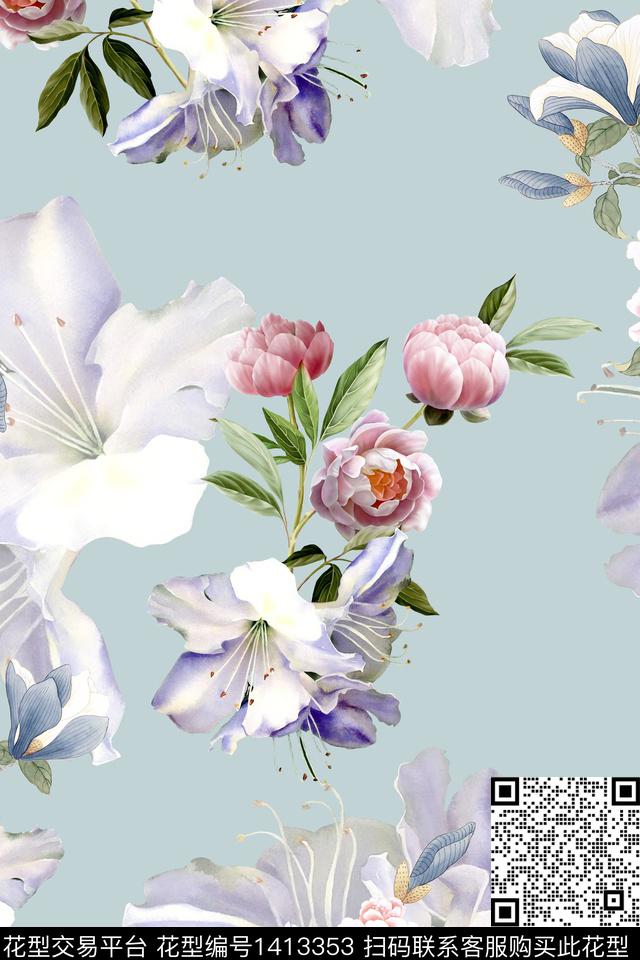 清爽底花卉花卉大牌风数码印花华亿平台下载（图片编号: 1413353） - 瓦栏（Walan）