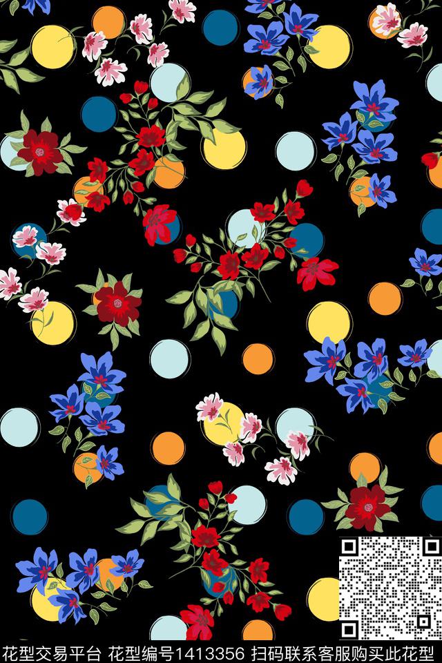 清爽底花卉大牌风小清新数码印花华亿平台下载（图片编号: 1413356） - 瓦栏（Walan）