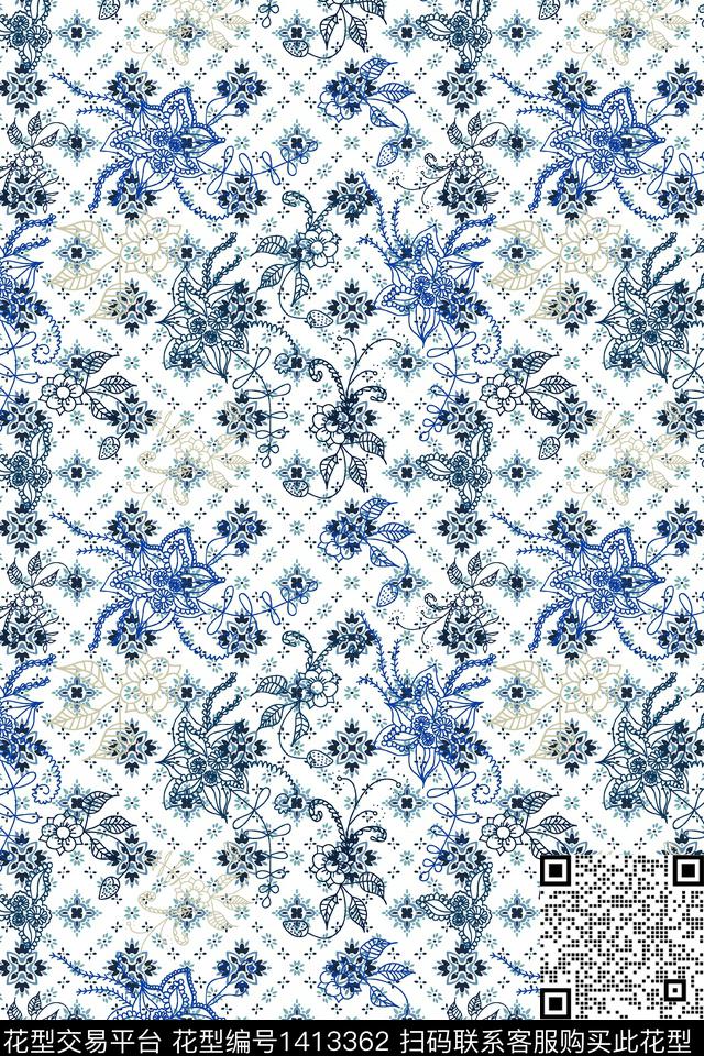 几何民族风大牌风数码印花华亿平台下载（图片编号: 1413362） - 瓦栏（Walan）